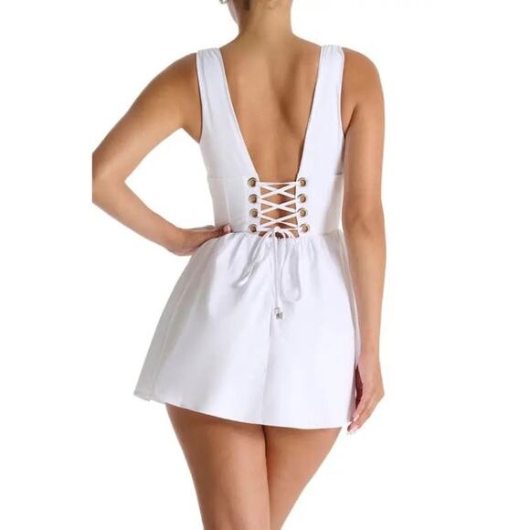 Naked Wardrobe Women's Bustier Lace-Up Back Fit & Flare Mini Dress S Cottagecore - Picture 4 of 8